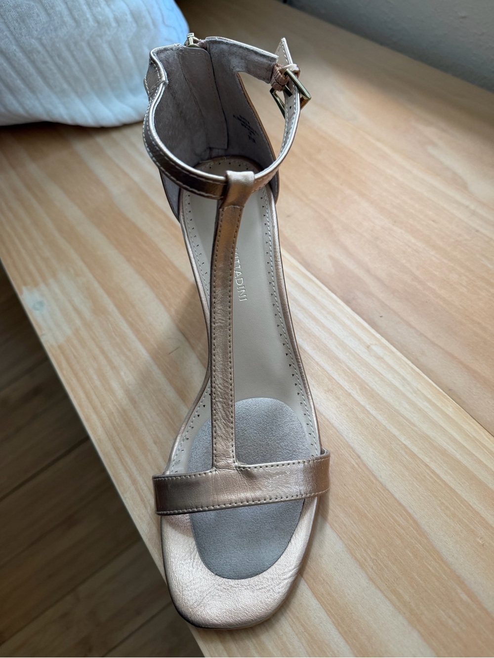 Adrienne Vittadini Metallic Rose Gold T-Strap Sandal